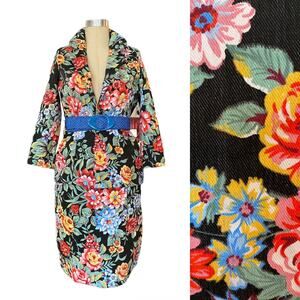 1980s denim skirt and jacket bright flower print 80s fashion 2 piece jean sm